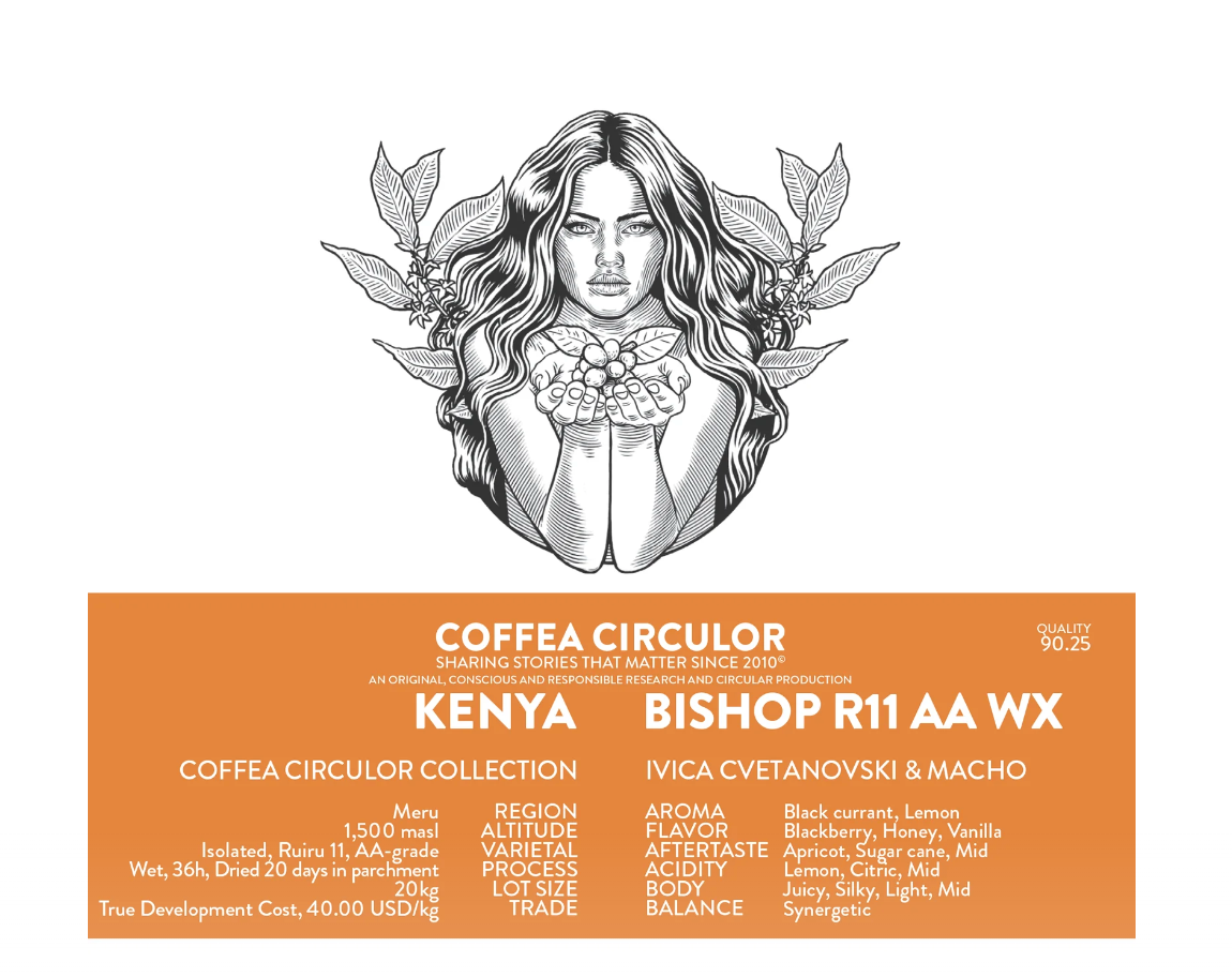 KENYA Coffea Circulor Bishop Isolated Ruiru 11 AA Washed WX (40G)